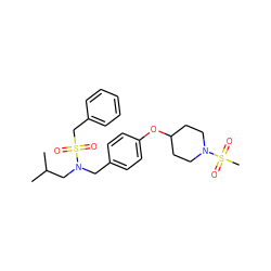 CC(C)CN(Cc1ccc(OC2CCN(S(C)(=O)=O)CC2)cc1)S(=O)(=O)Cc1ccccc1 ZINC000147235031