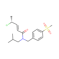 CC(C)CN(Cc1ccc(S(C)(=O)=O)cc1)C(=O)/C=C/[C@@H](C)Cl ZINC000103286501