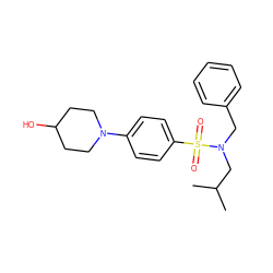 CC(C)CN(Cc1ccccc1)S(=O)(=O)c1ccc(N2CCC(O)CC2)cc1 ZINC000145391235
