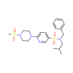 CC(C)CN(Cc1ccccc1)S(=O)(=O)c1ccc(N2CCN(S(C)(=O)=O)CC2)nc1 ZINC000299827906