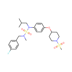 CC(C)CN(c1ccc(OC2CCN(S(C)(=O)=O)CC2)cc1)S(=O)(=O)N(C)Cc1ccc(F)cc1 ZINC000169710355