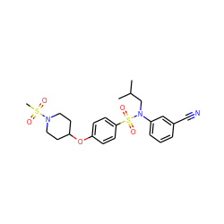 CC(C)CN(c1cccc(C#N)c1)S(=O)(=O)c1ccc(OC2CCN(S(C)(=O)=O)CC2)cc1 ZINC000299830962