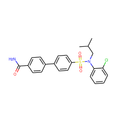 CC(C)CN(c1ccccc1Cl)S(=O)(=O)c1ccc(-c2ccc(C(N)=O)cc2)cc1 ZINC000145131770