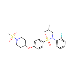 CC(C)CN(c1ccccc1F)S(=O)(=O)c1ccc(OC2CCN(S(C)(=O)=O)CC2)cc1 ZINC000145557676