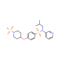 CC(C)CN(c1cccnc1)S(=O)(=O)c1ccc(OC2CCN(S(C)(=O)=O)CC2)cc1 ZINC000299830309