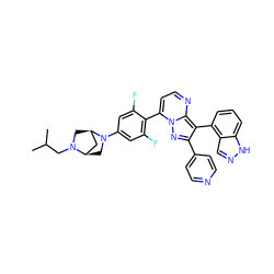 CC(C)CN1C[C@@H]2C[C@H]1CN2c1cc(F)c(-c2ccnc3c(-c4cccc5[nH]ncc45)c(-c4ccncc4)nn23)c(F)c1 ZINC000064447951