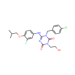 CC(C)COc1ccc(Nc2nc(=O)n(CCO)c(=O)n2Cc2ccc(Cl)cc2)cc1F ZINC000200529327