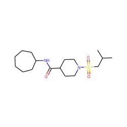 CC(C)CS(=O)(=O)N1CCC(C(=O)NC2CCCCCC2)CC1 ZINC000073222214