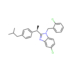 CC(C)Cc1ccc([C@@H](C)c2nc3cc(Cl)ccc3n2Cc2ccccc2Cl)cc1 ZINC000084713294