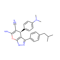 CC(C)Cc1ccc(-c2n[nH]c3c2[C@H](c2ccc(N(C)C)cc2)C(C#N)=C(N)O3)cc1 ZINC000000985827