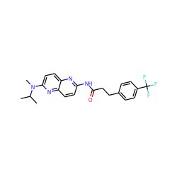 CC(C)N(C)c1ccc2nc(NC(=O)CCc3ccc(C(F)(F)F)cc3)ccc2n1 ZINC000040972748