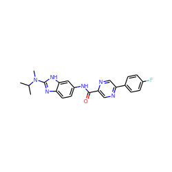 CC(C)N(C)c1nc2ccc(NC(=O)c3cnc(-c4ccc(F)cc4)cn3)cc2[nH]1 ZINC000008566833