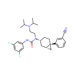 CC(C)N(CCN(C(=O)Nc1cc(F)cc(F)c1)[C@@H]1CC[C@]2(c3cccc(C#N)c3)C[C@@H]2C1)C(C)C ZINC000028649923