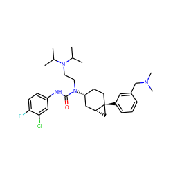 CC(C)N(CCN(C(=O)Nc1ccc(F)c(Cl)c1)[C@@H]1CC[C@]2(c3cccc(CN(C)C)c3)C[C@@H]2C1)C(C)C ZINC000028650169