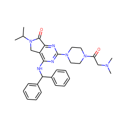 CC(C)N1Cc2c(NC(c3ccccc3)c3ccccc3)nc(N3CCN(C(=O)CN(C)C)CC3)nc2C1=O ZINC000084633393