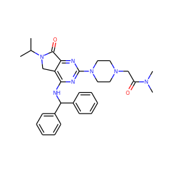 CC(C)N1Cc2c(NC(c3ccccc3)c3ccccc3)nc(N3CCN(CC(=O)N(C)C)CC3)nc2C1=O ZINC000084633390