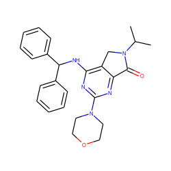 CC(C)N1Cc2c(NC(c3ccccc3)c3ccccc3)nc(N3CCOCC3)nc2C1=O ZINC000084634693
