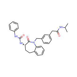 CC(C)NC(=O)Cc1cccc(CN2C(=O)[C@@H](NC(=O)Nc3ccccc3)CCc3ccccc32)c1 ZINC000013798733