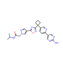 CC(C)NC(=O)Cn1cc(-c2nc(C3(c4ccc(-c5cnc(N)nc5)nc4)CCC3)no2)cn1 ZINC000096175564