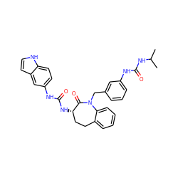 CC(C)NC(=O)Nc1cccc(CN2C(=O)[C@@H](NC(=O)Nc3ccc4[nH]ccc4c3)CCc3ccccc32)c1 ZINC000013798831