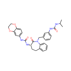 CC(C)NC(=O)Nc1cccc(CN2C(=O)[C@@H](NC(=O)Nc3ccc4c(c3)OCCO4)CCc3ccccc32)c1 ZINC000026578893