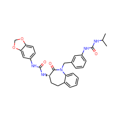 CC(C)NC(=O)Nc1cccc(CN2C(=O)[C@@H](NC(=O)Nc3ccc4c(c3)OCO4)CCc3ccccc32)c1 ZINC000013798933