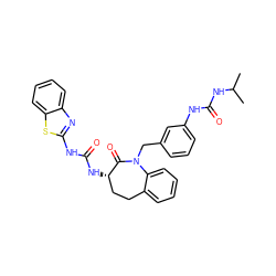 CC(C)NC(=O)Nc1cccc(CN2C(=O)[C@@H](NC(=O)Nc3nc4ccccc4s3)CCc3ccccc32)c1 ZINC000026576912