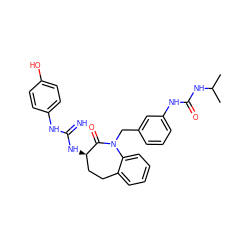 CC(C)NC(=O)Nc1cccc(CN2C(=O)[C@H](NC(=N)Nc3ccc(O)cc3)CCc3ccccc32)c1 ZINC000003829014