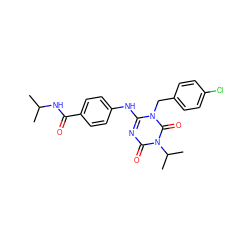 CC(C)NC(=O)c1ccc(Nc2nc(=O)n(C(C)C)c(=O)n2Cc2ccc(Cl)cc2)cc1 ZINC000200528861