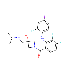 CC(C)NCC1(O)CN(C(=O)c2ccc(F)c(F)c2Nc2ccc(I)cc2F)C1 ZINC000060325879