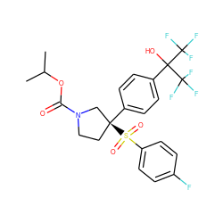 CC(C)OC(=O)N1CC[C@](c2ccc(C(O)(C(F)(F)F)C(F)(F)F)cc2)(S(=O)(=O)c2ccc(F)cc2)C1 ZINC001772652897