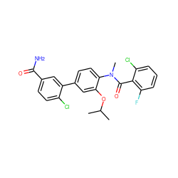 CC(C)Oc1cc(-c2cc(C(N)=O)ccc2Cl)ccc1N(C)C(=O)c1c(F)cccc1Cl ZINC000221913089