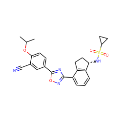 CC(C)Oc1ccc(-c2nc(-c3cccc4c3CC[C@@H]4NS(=O)(=O)C3CC3)no2)cc1C#N ZINC000198817814