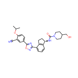 CC(C)Oc1ccc(-c2nc(-c3cccc4c3CC[C@H]4NC(=O)N3CCC(CO)CC3)no2)cc1C#N ZINC000202706911