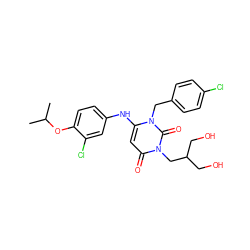 CC(C)Oc1ccc(Nc2cc(=O)n(CC(CO)CO)c(=O)n2Cc2ccc(Cl)cc2)cc1Cl ZINC000204097688