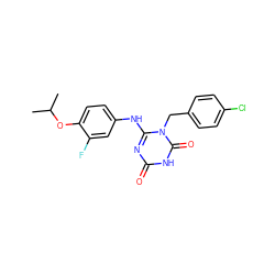 CC(C)Oc1ccc(Nc2nc(=O)[nH]c(=O)n2Cc2ccc(Cl)cc2)cc1F ZINC000145640636