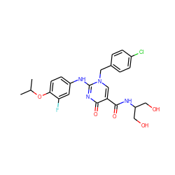 CC(C)Oc1ccc(Nc2nc(=O)c(C(=O)NC(CO)CO)cn2Cc2ccc(Cl)cc2)cc1F ZINC000204091698