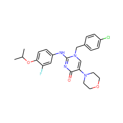 CC(C)Oc1ccc(Nc2nc(=O)c(N3CCOCC3)cn2Cc2ccc(Cl)cc2)cc1F ZINC000204092378