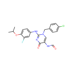 CC(C)Oc1ccc(Nc2nc(=O)c(NC=O)cn2Cc2ccc(Cl)cc2)cc1F ZINC000219857833
