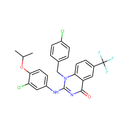 CC(C)Oc1ccc(Nc2nc(=O)c3cc(C(F)(F)F)ccc3n2Cc2ccc(Cl)cc2)cc1Cl ZINC000204097975