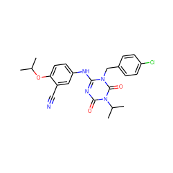 CC(C)Oc1ccc(Nc2nc(=O)n(C(C)C)c(=O)n2Cc2ccc(Cl)cc2)cc1C#N ZINC000200504908
