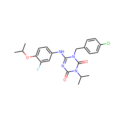 CC(C)Oc1ccc(Nc2nc(=O)n(C(C)C)c(=O)n2Cc2ccc(Cl)cc2)cc1F ZINC000200525152