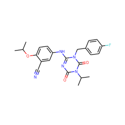 CC(C)Oc1ccc(Nc2nc(=O)n(C(C)C)c(=O)n2Cc2ccc(F)cc2)cc1C#N ZINC000200525323