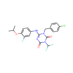 CC(C)Oc1ccc(Nc2nc(=O)n(C(F)F)c(=O)n2Cc2ccc(Cl)cc2)cc1F ZINC000200523468