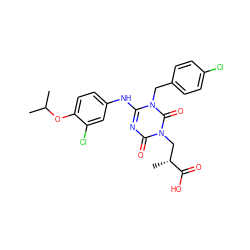 CC(C)Oc1ccc(Nc2nc(=O)n(C[C@@H](C)C(=O)O)c(=O)n2Cc2ccc(Cl)cc2)cc1Cl ZINC000200511276