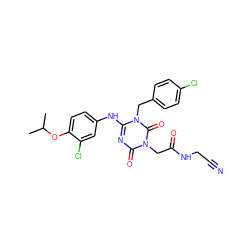 CC(C)Oc1ccc(Nc2nc(=O)n(CC(=O)NCC#N)c(=O)n2Cc2ccc(Cl)cc2)cc1Cl ZINC000220093773