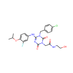 CC(C)Oc1ccc(Nc2nc(=O)n(CC(=O)NCCO)c(=O)n2Cc2ccc(Cl)cc2)cc1F ZINC000204749621