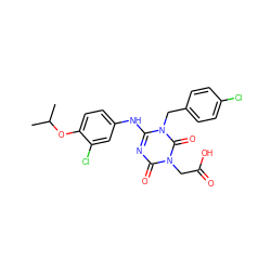 CC(C)Oc1ccc(Nc2nc(=O)n(CC(=O)O)c(=O)n2Cc2ccc(Cl)cc2)cc1Cl ZINC000200503756