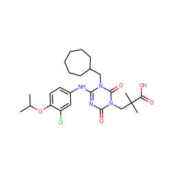 CC(C)Oc1ccc(Nc2nc(=O)n(CC(C)(C)C(=O)O)c(=O)n2CC2CCCCCC2)cc1Cl ZINC000200519310