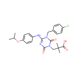 CC(C)Oc1ccc(Nc2nc(=O)n(CC(C)(C)C(=O)O)c(=O)n2Cc2ccc(Cl)cc2)cc1 ZINC000200507272